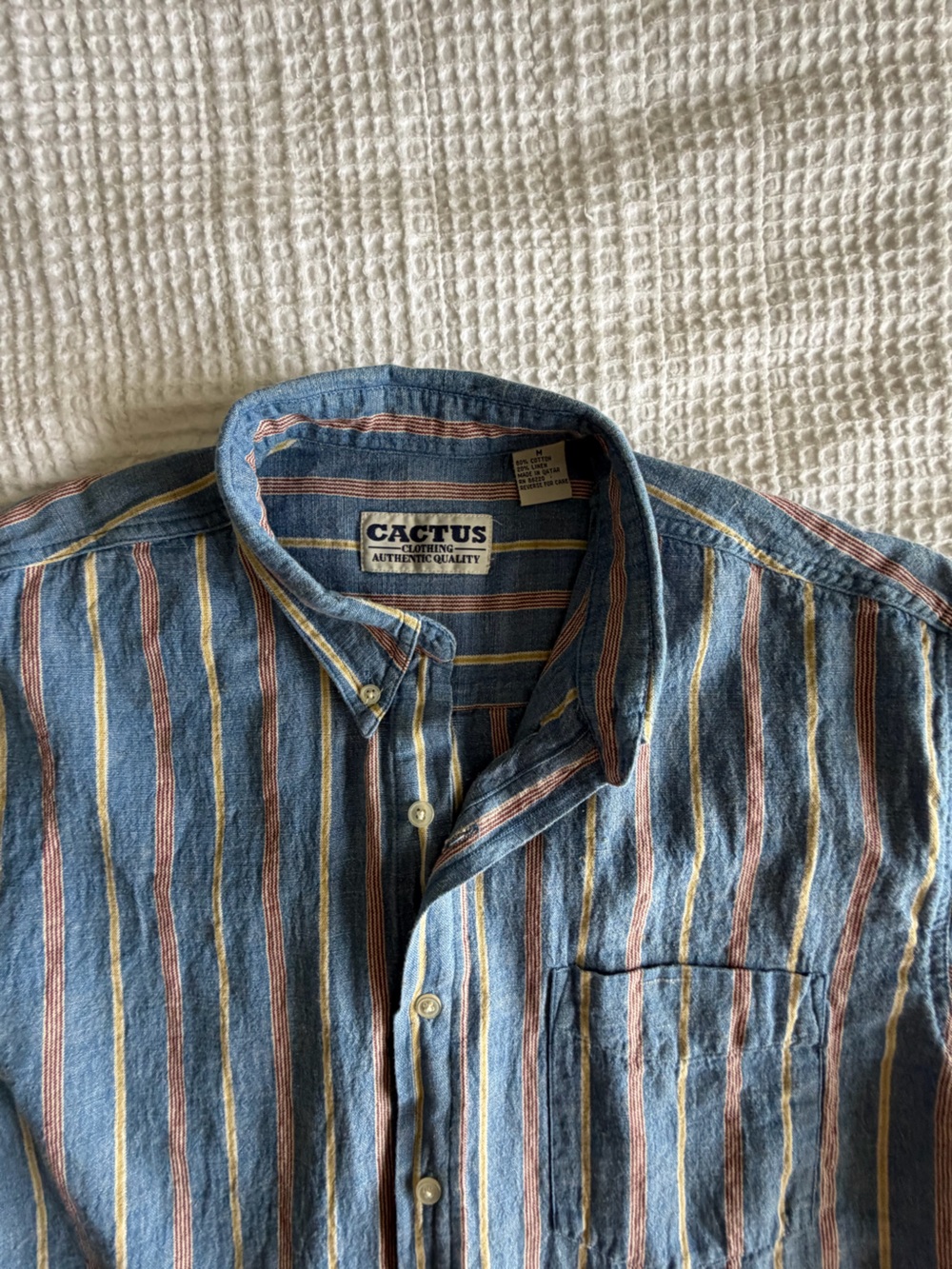 Cactus Striped Linen—Cotton Short Sleeve Button-Up